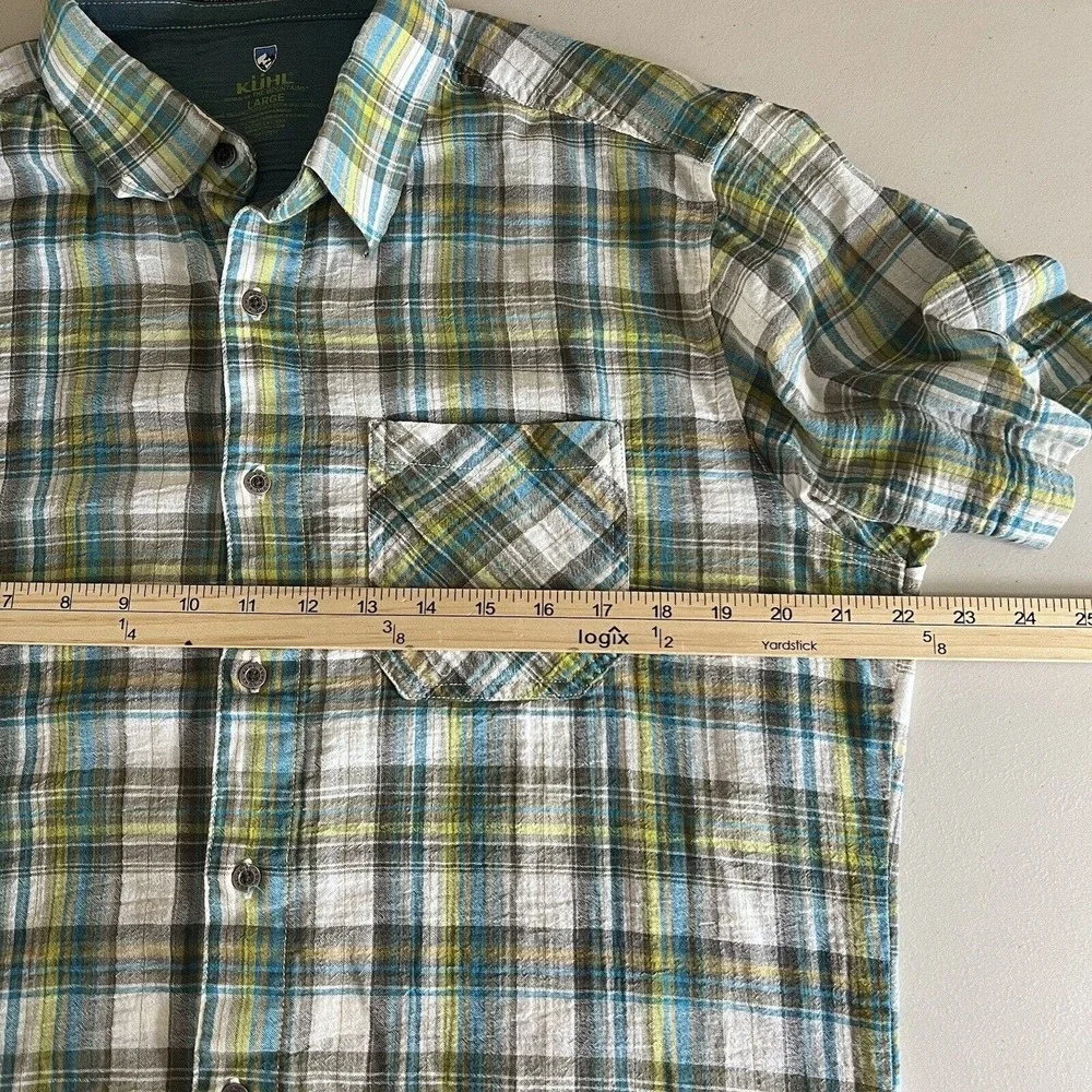 Kuhl Men's Large? (Read) Organic Cotton Plaid Short Sleeve Button Up Lightweight